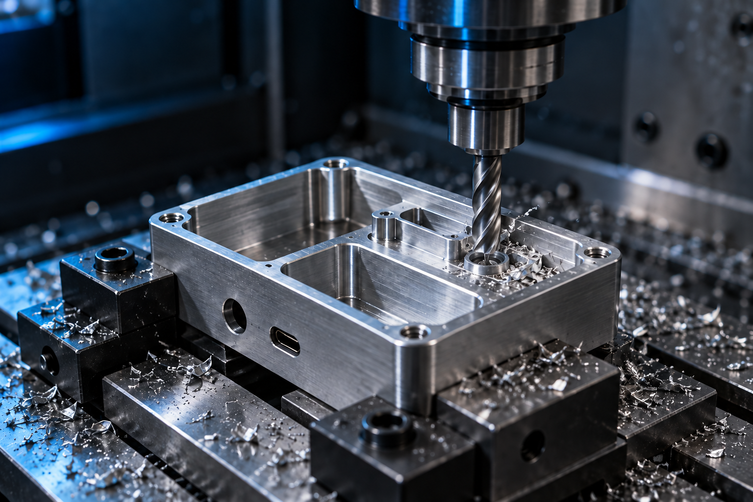 CNC machining a precision aluminum electronics enclosure